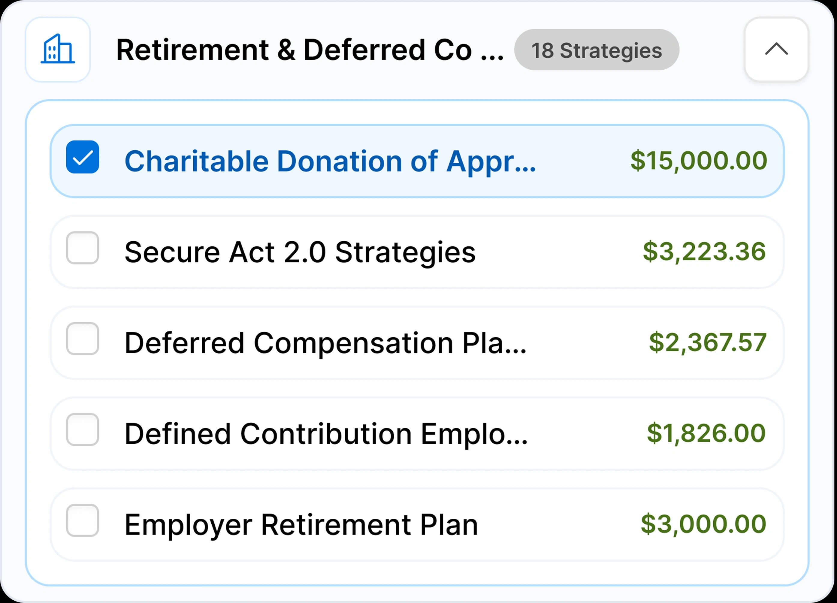 TaxMD Step 2 — AI-ranked tax strategies with projected savings and IRS citations
